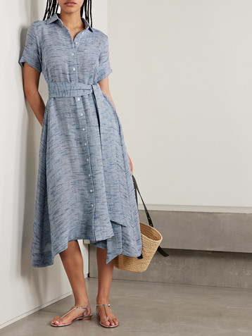 Lisa Marie Fernandez Belted linen-blend tweed midi shirt dress