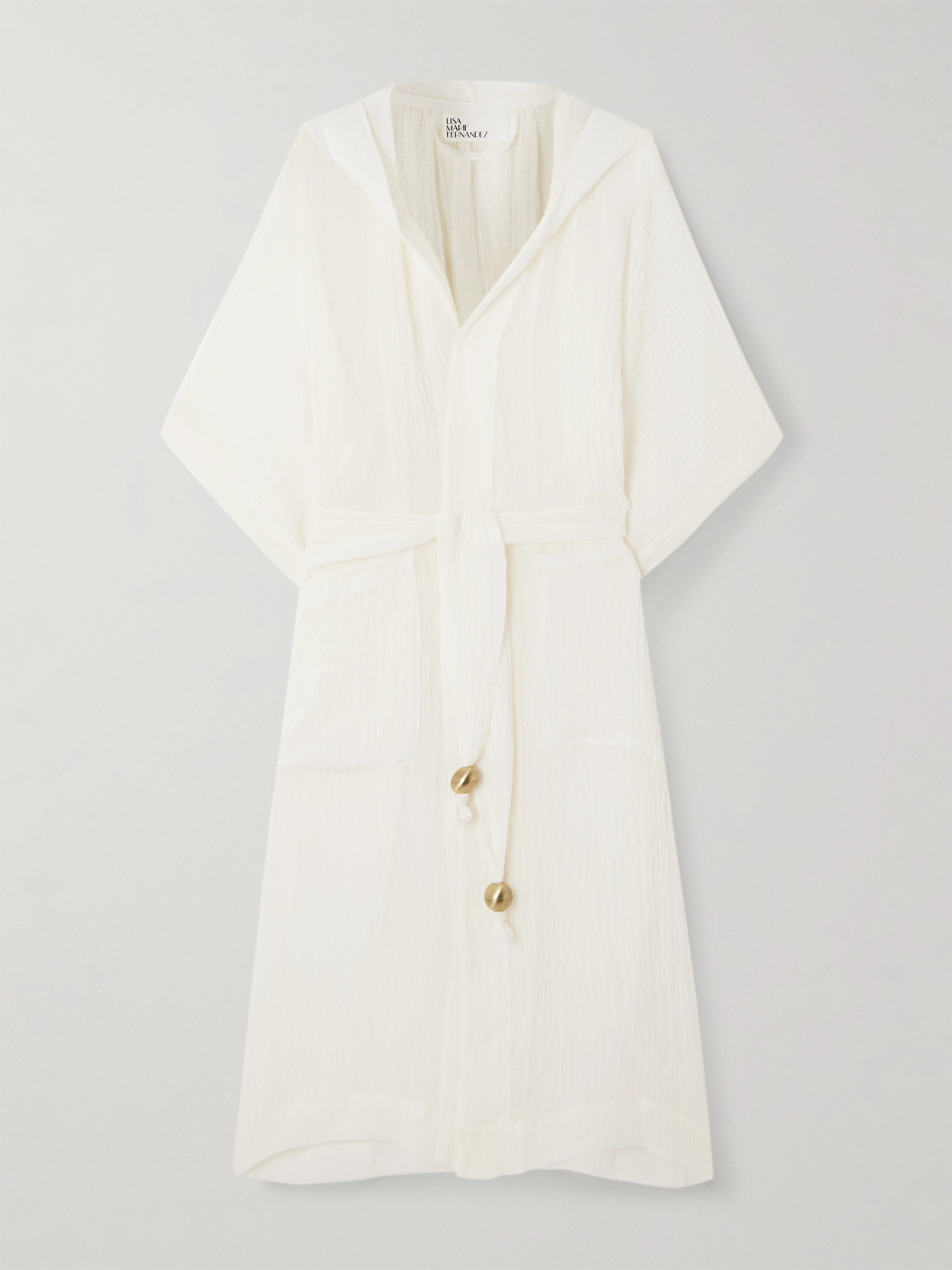 Lisa Marie Fernandez Hooded Belted Crinkled Linen-blend Gauze Robe In White