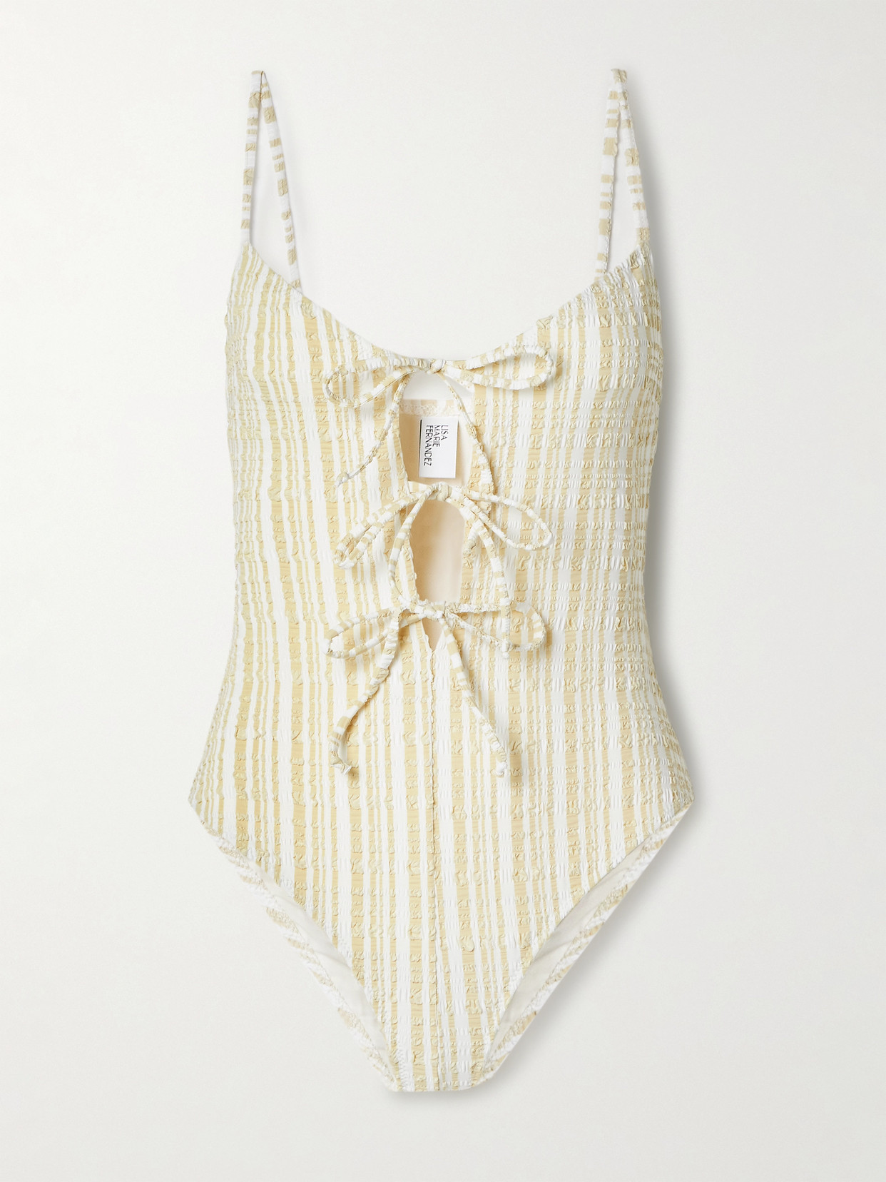 Lisa Marie Fernandez Tie-front Striped Seersucker Swimsuit In Cream