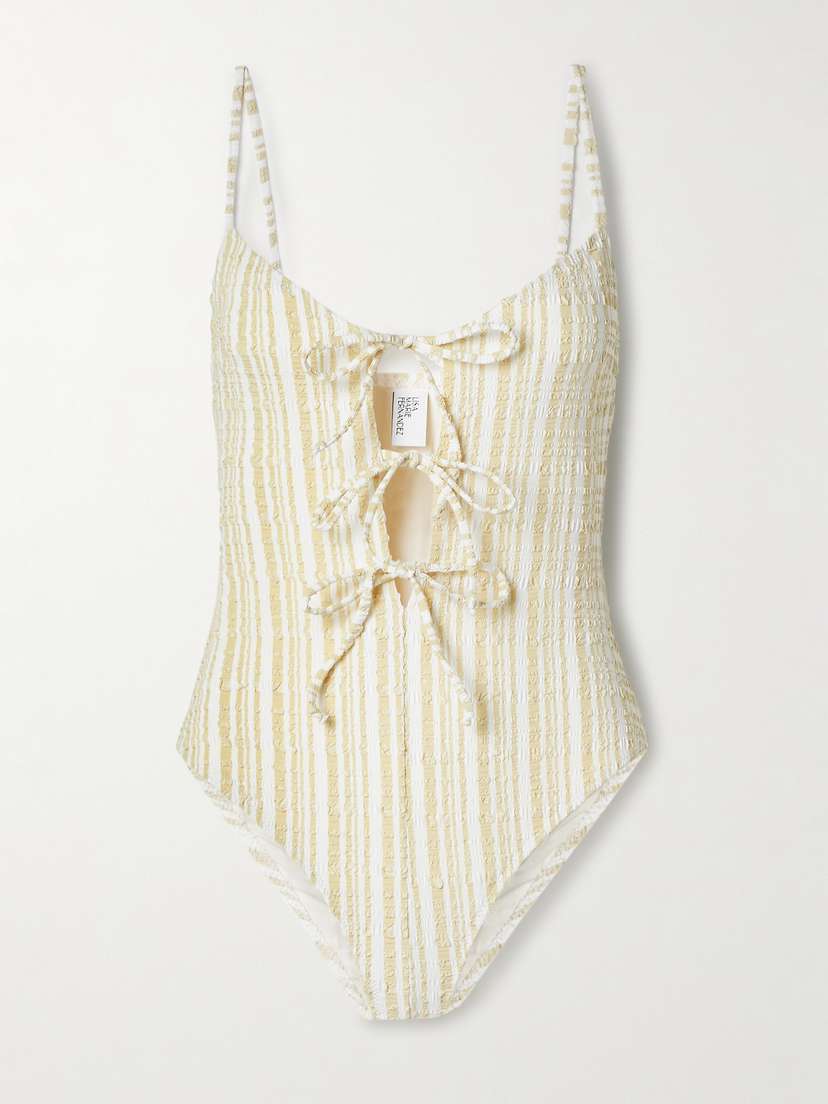 Lisa Marie Fernandez Tie-front Striped Seersucker Swimsuit