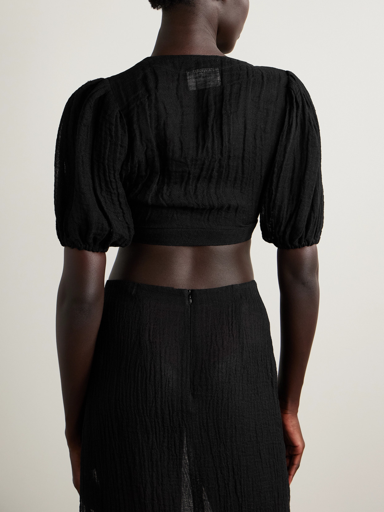 Lisa Marie Fernandez Cropped Tie-front Linen-blend Gauze Top In Black