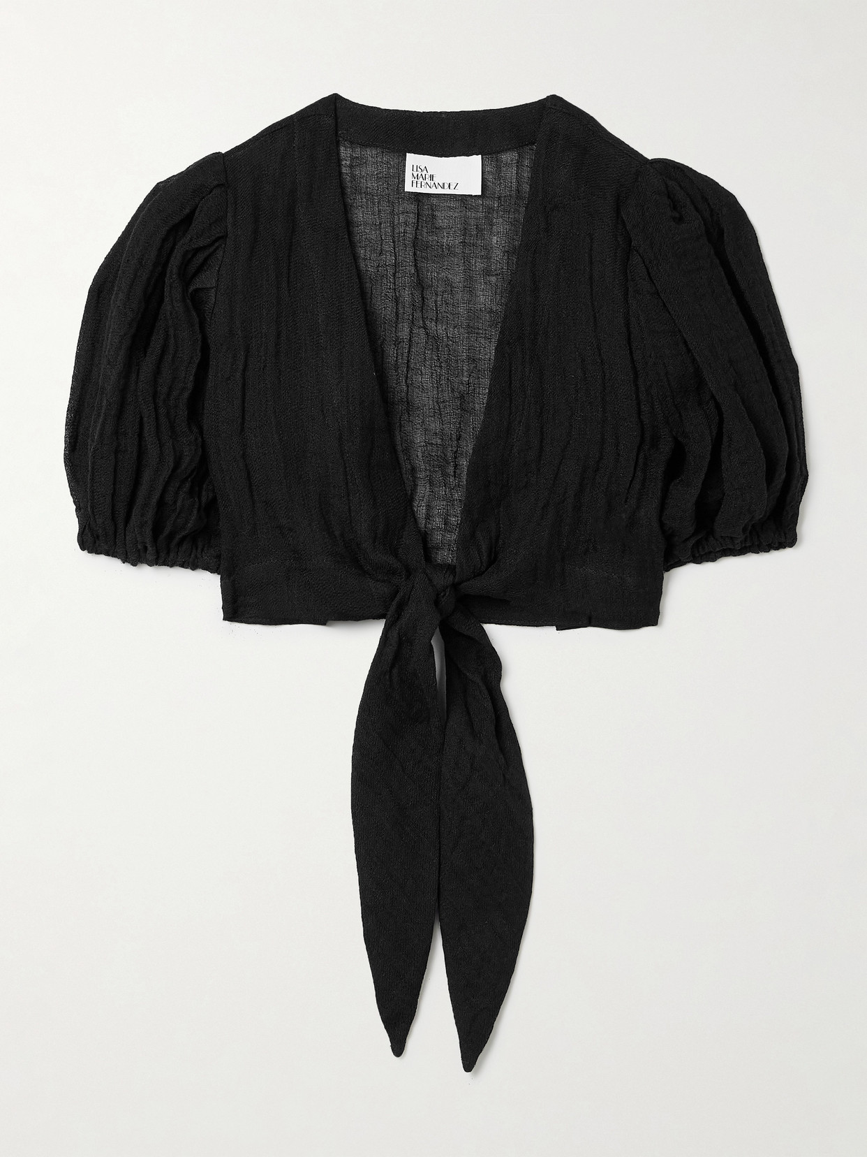 Lisa Marie Fernandez Cropped Tie-front Linen-blend Gauze Top In Black