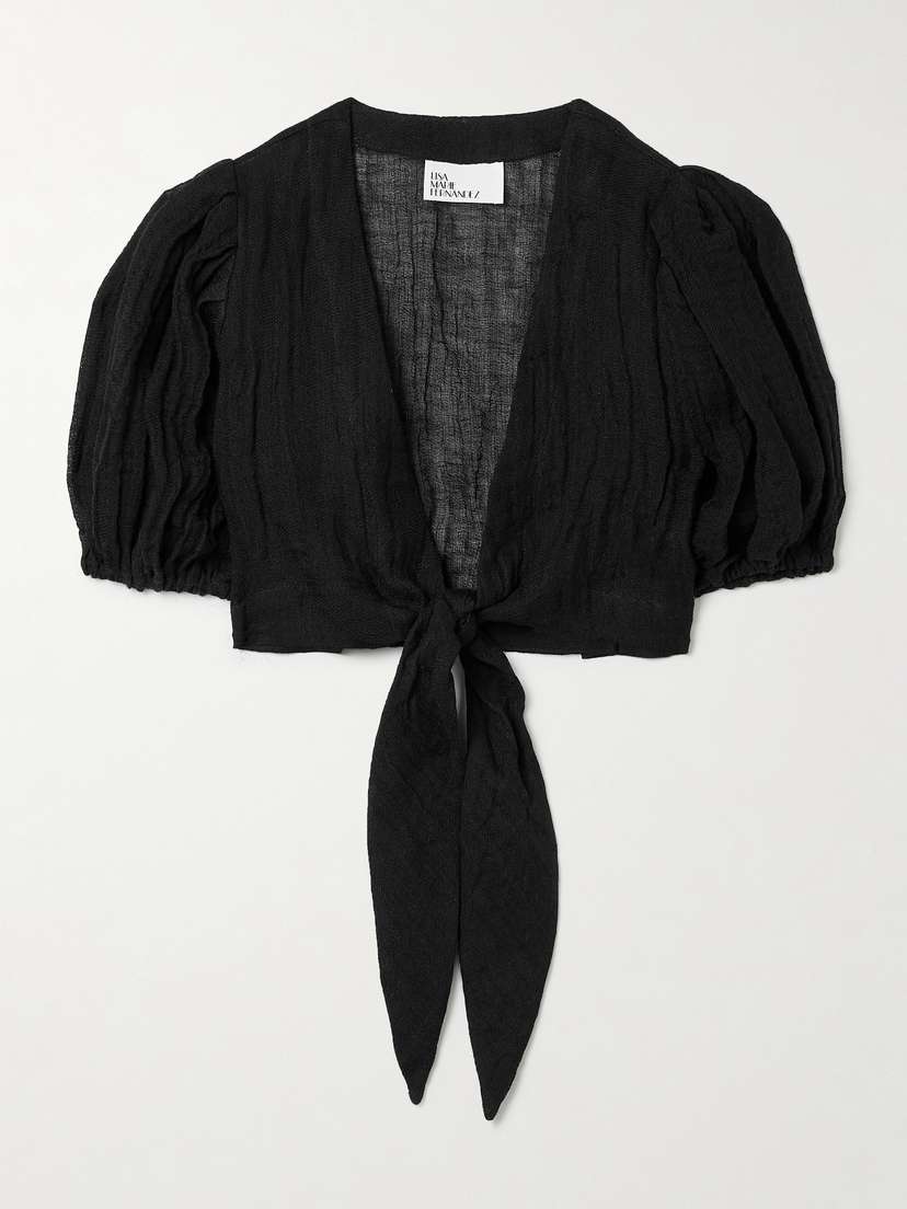 Lisa Marie Fernandez Cropped Tie-front Linen-blend Gauze Top