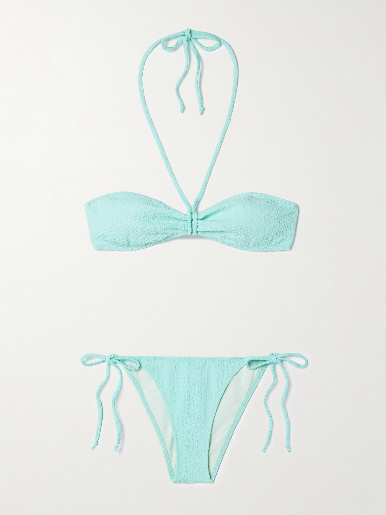 Lisa Marie Fernandez Gathered Seersucker Halterneck Bikini In Green