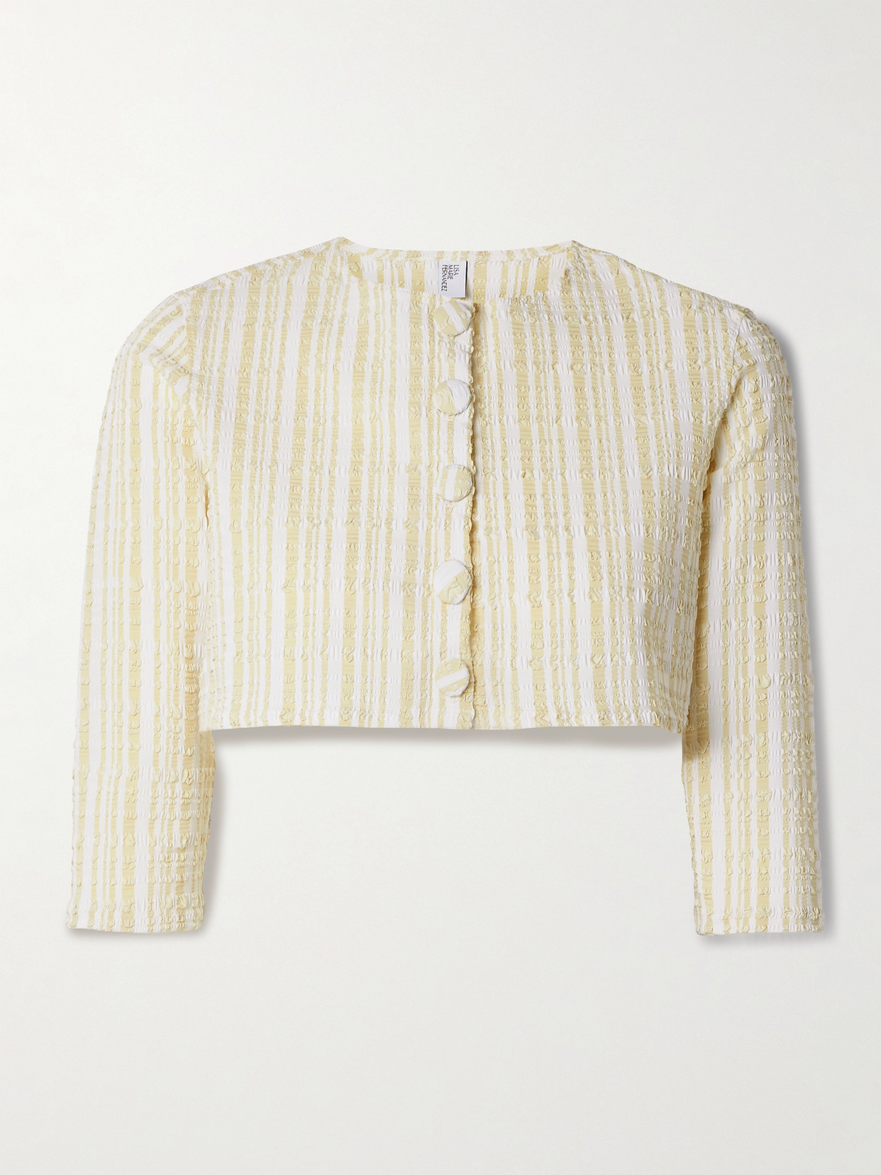Lisa Marie Fernandez Cropped Striped Seersucker Cardigan In Cream