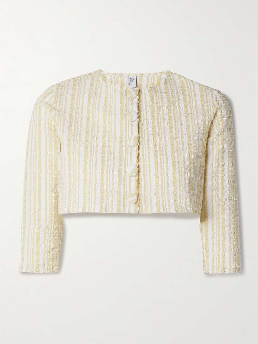 Lisa Marie Fernandez Cropped Striped Seersucker Cardigan