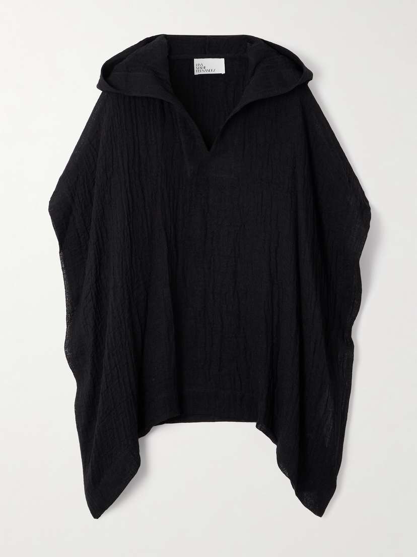 Lisa Marie Fernandez Hooded Crinkled Linen-blend Gauze Poncho