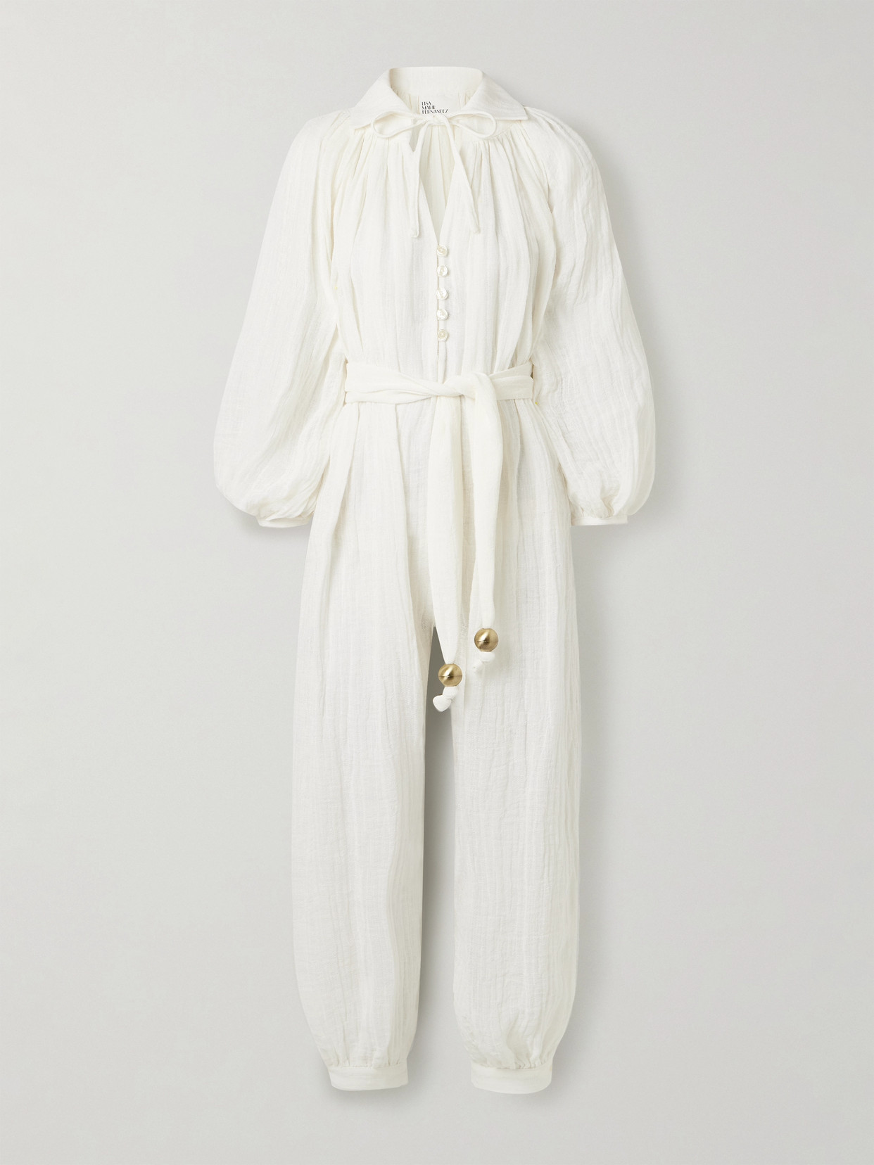 Lisa Marie Fernandez Poet Belted Cropped Linen-blend Gauze Jumpsuit