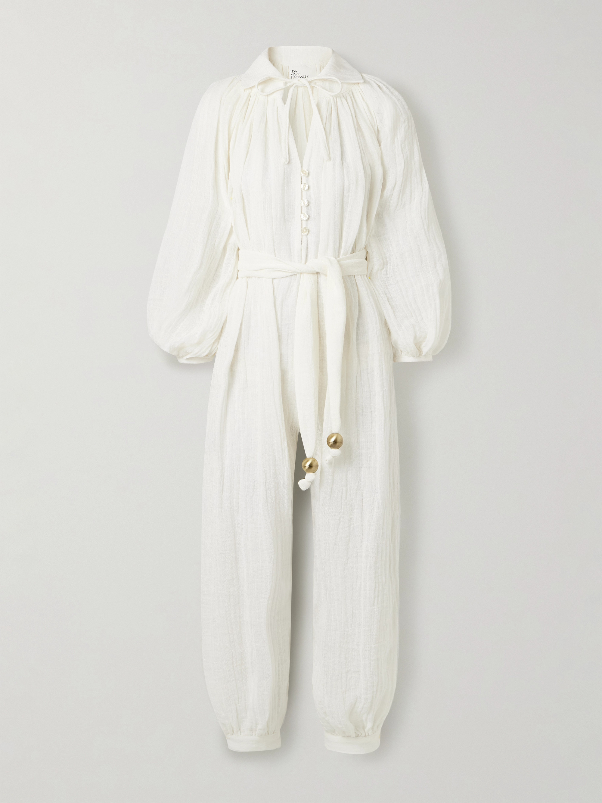 Lisa Marie Fernandez Poet belted cropped linen-blend gauze jumpsuit