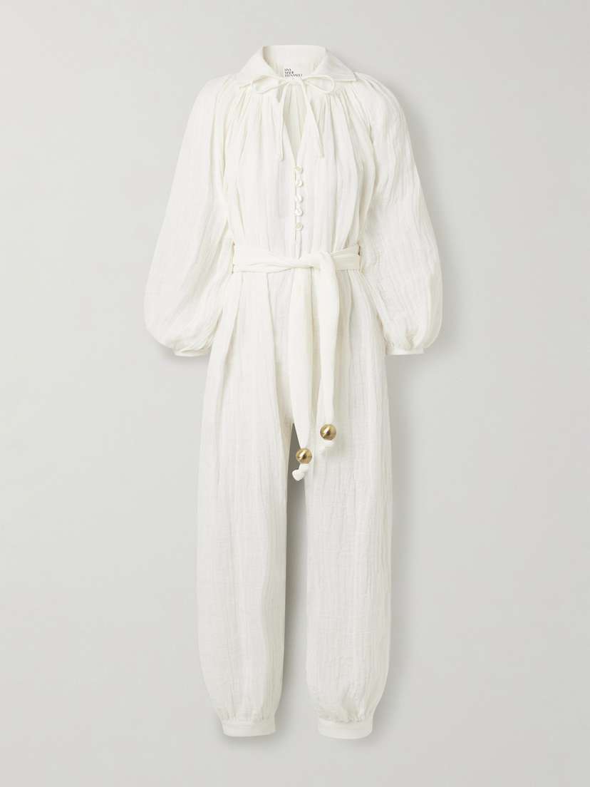 Lisa Marie Fernandez Poet Belted Cropped Linen-blend Gauze Jumpsuit