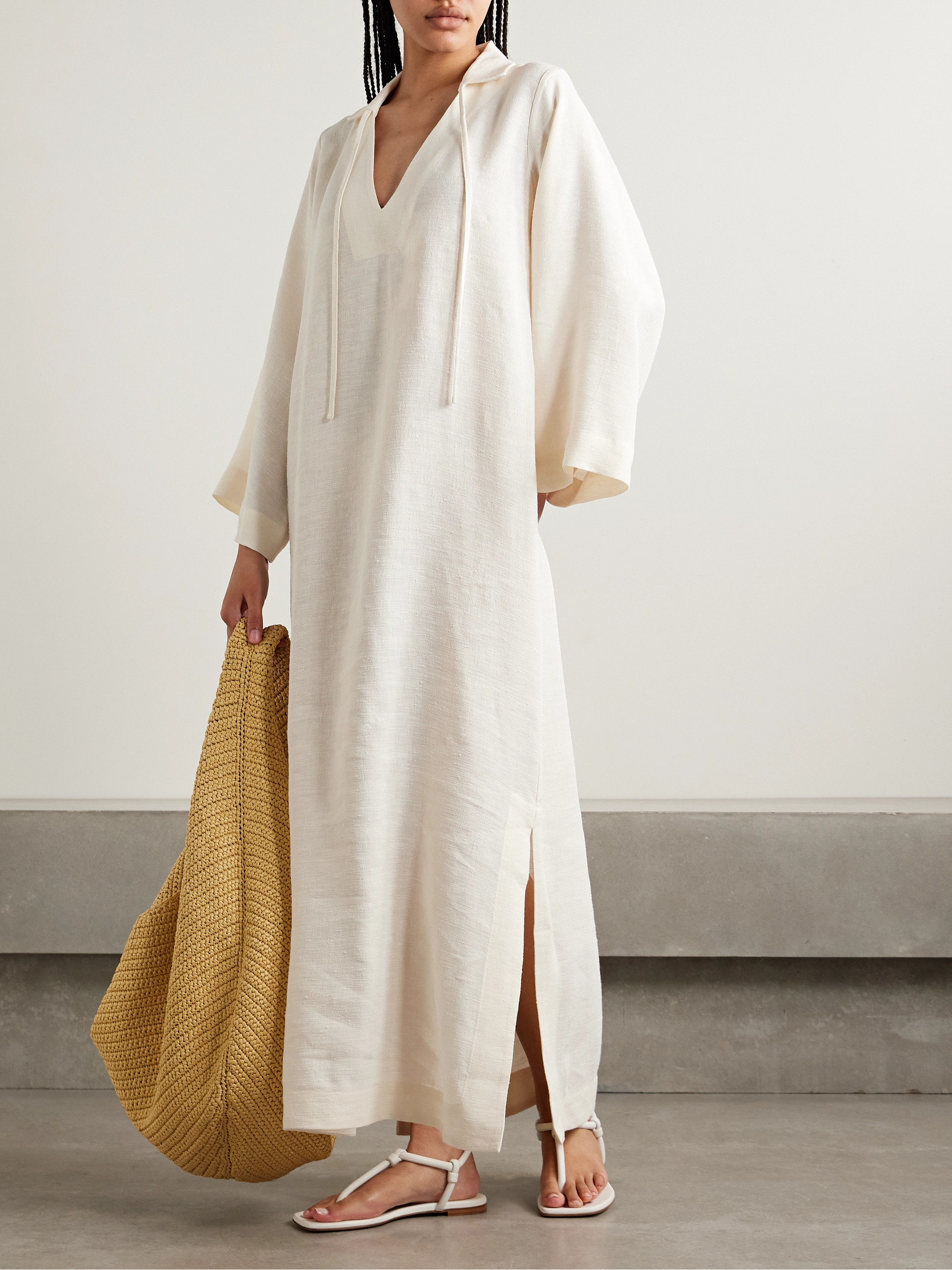 chinese dress ladies Lisa Marie Fernandez Womens Pastel Mut Striped Gauze Poet Striped Linen-Blend Maxi Dress 2