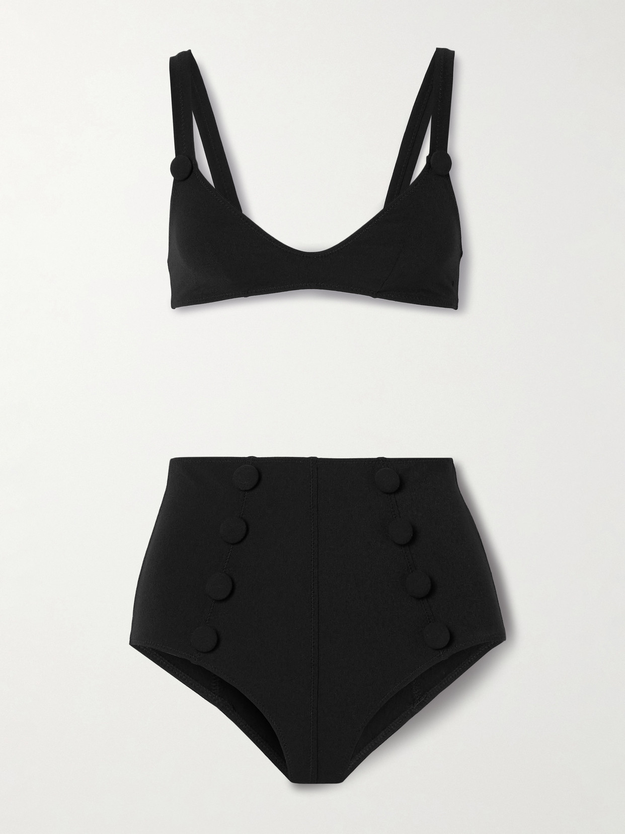Shop Lisa Marie Fernandez Magdalena Button-embellished Crepe Bikini In Black