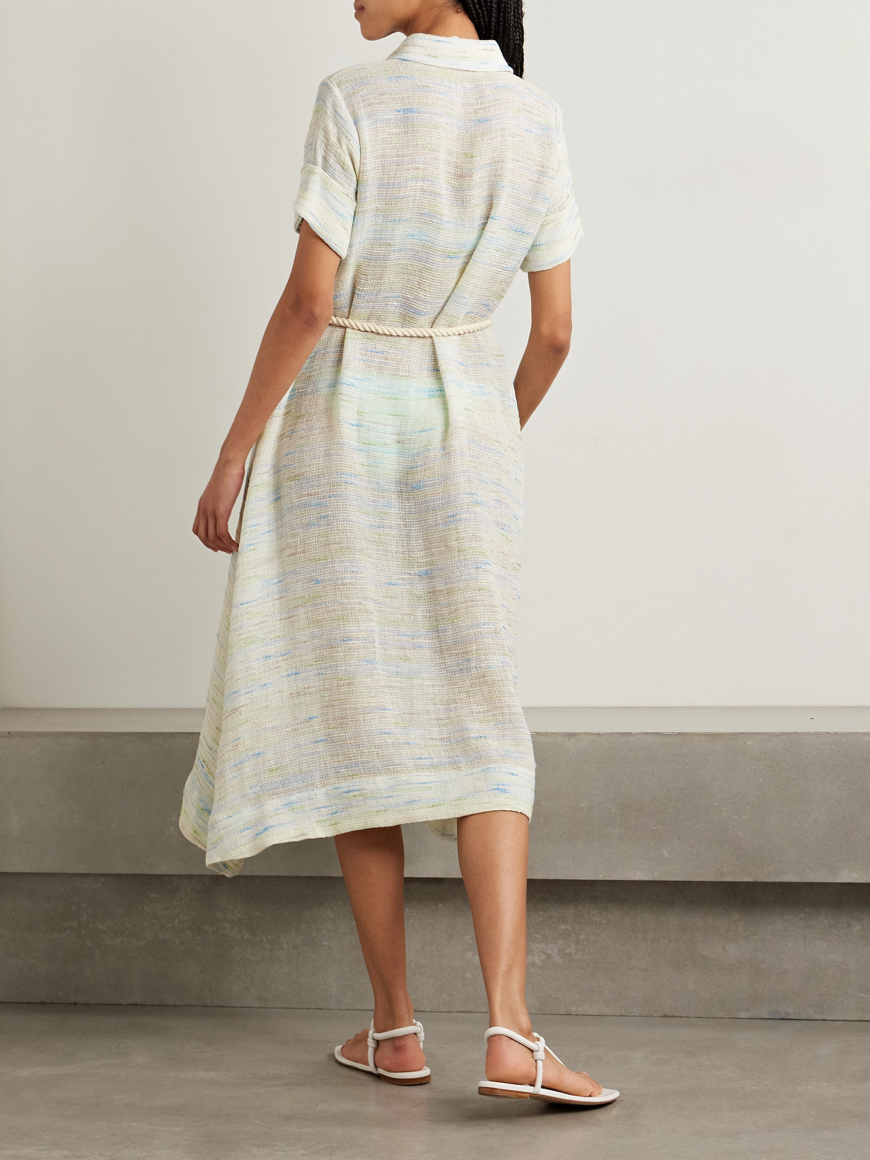 Lisa Marie Fernandez Belted Linen-blend Tweed Midi Shirt Dress