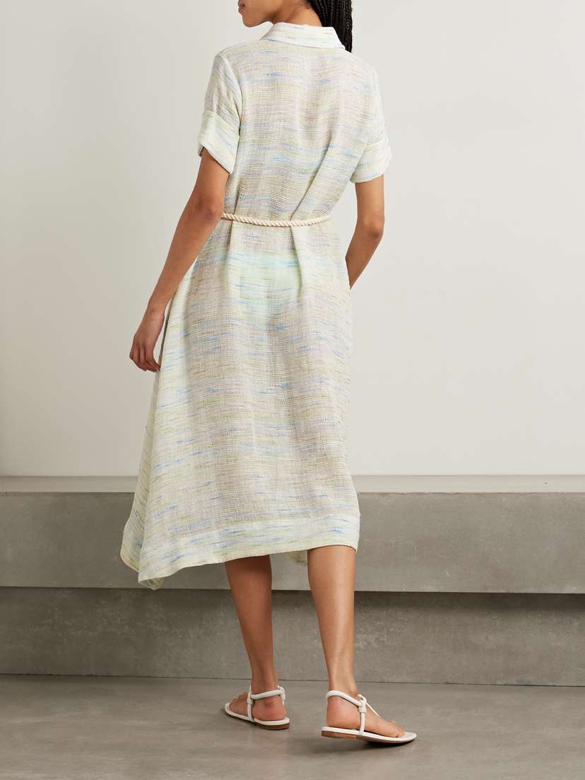 Lisa Marie Fernandez Belted Linen-blend Tweed Midi Shirt Dress...