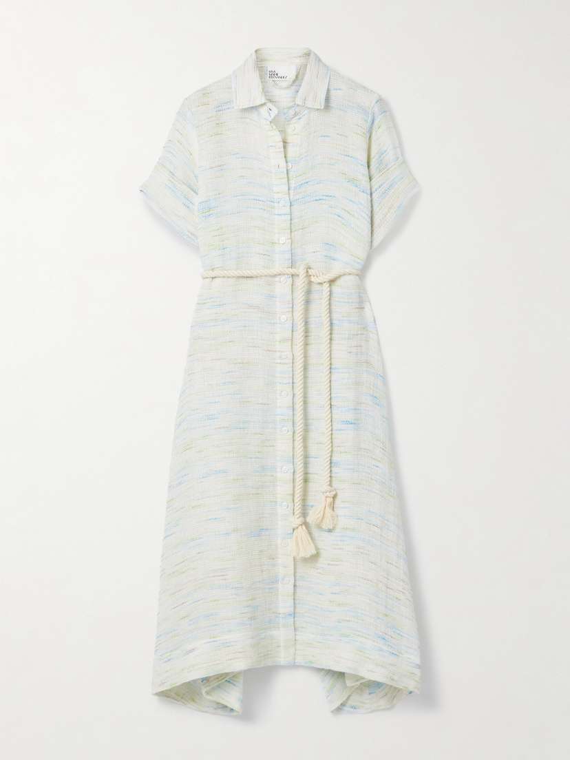 Lisa Marie Fernandez Belted Linen-blend Tweed Midi Shirt Dress