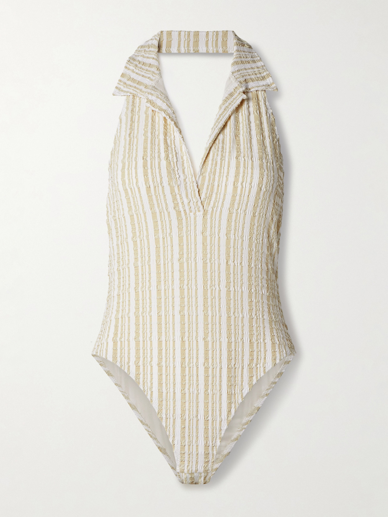 Lisa Marie Fernandez Polo Striped Seersucker Halterneck Swimsuit In Cream