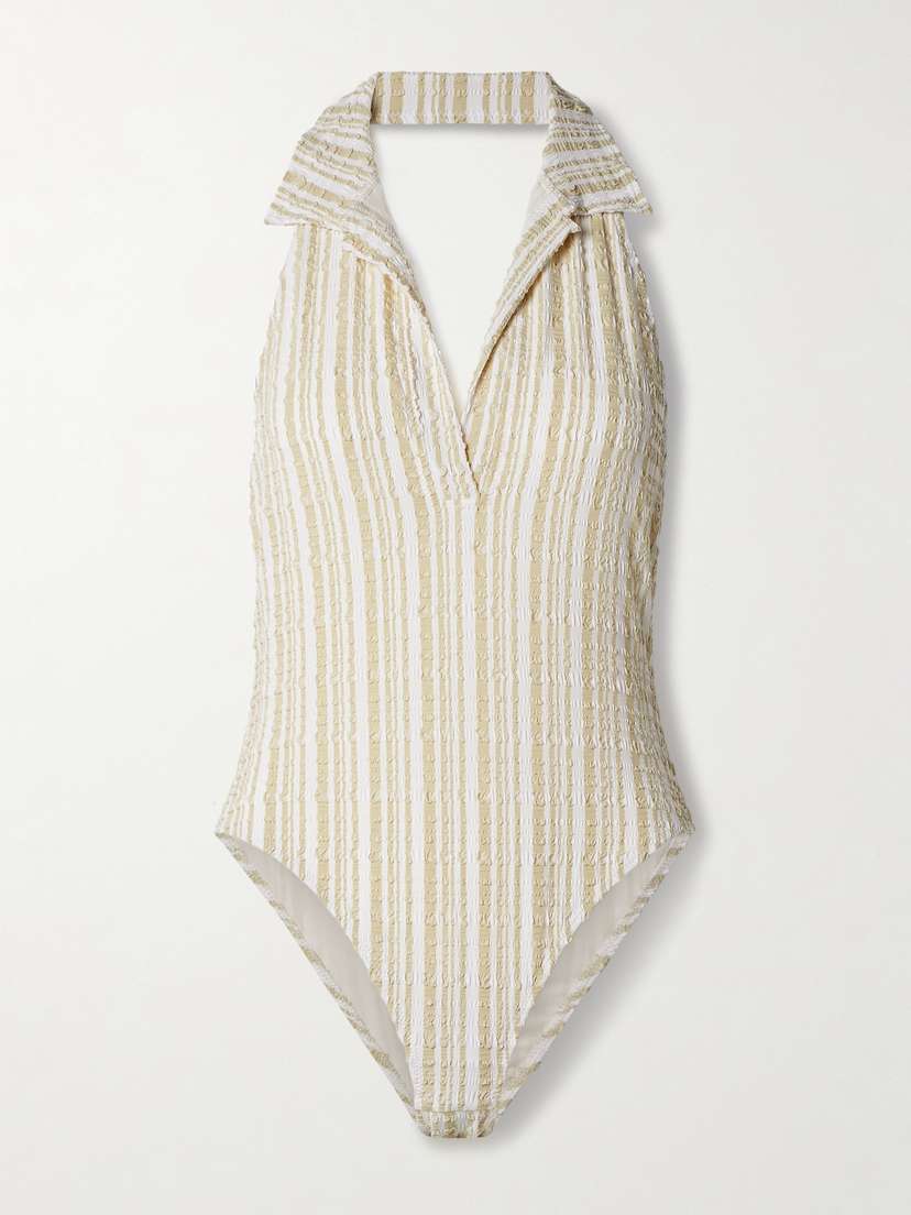Lisa Marie Fernandez Polo Striped Seersucker Halterneck Swimsuit