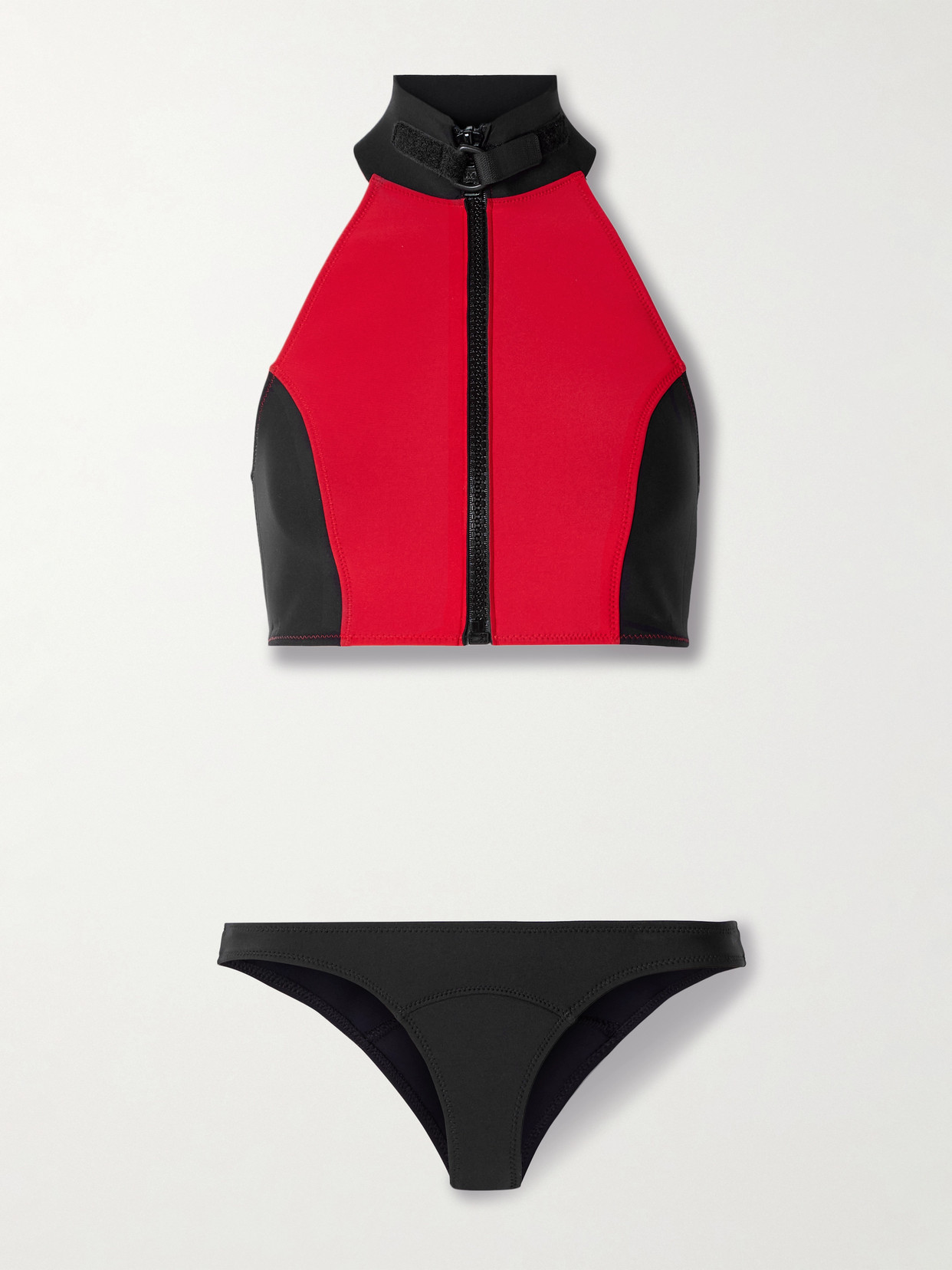 Lisa Marie Fernandez Lisa Marie Two-tone Neoprene Halterneck Bikini In Red