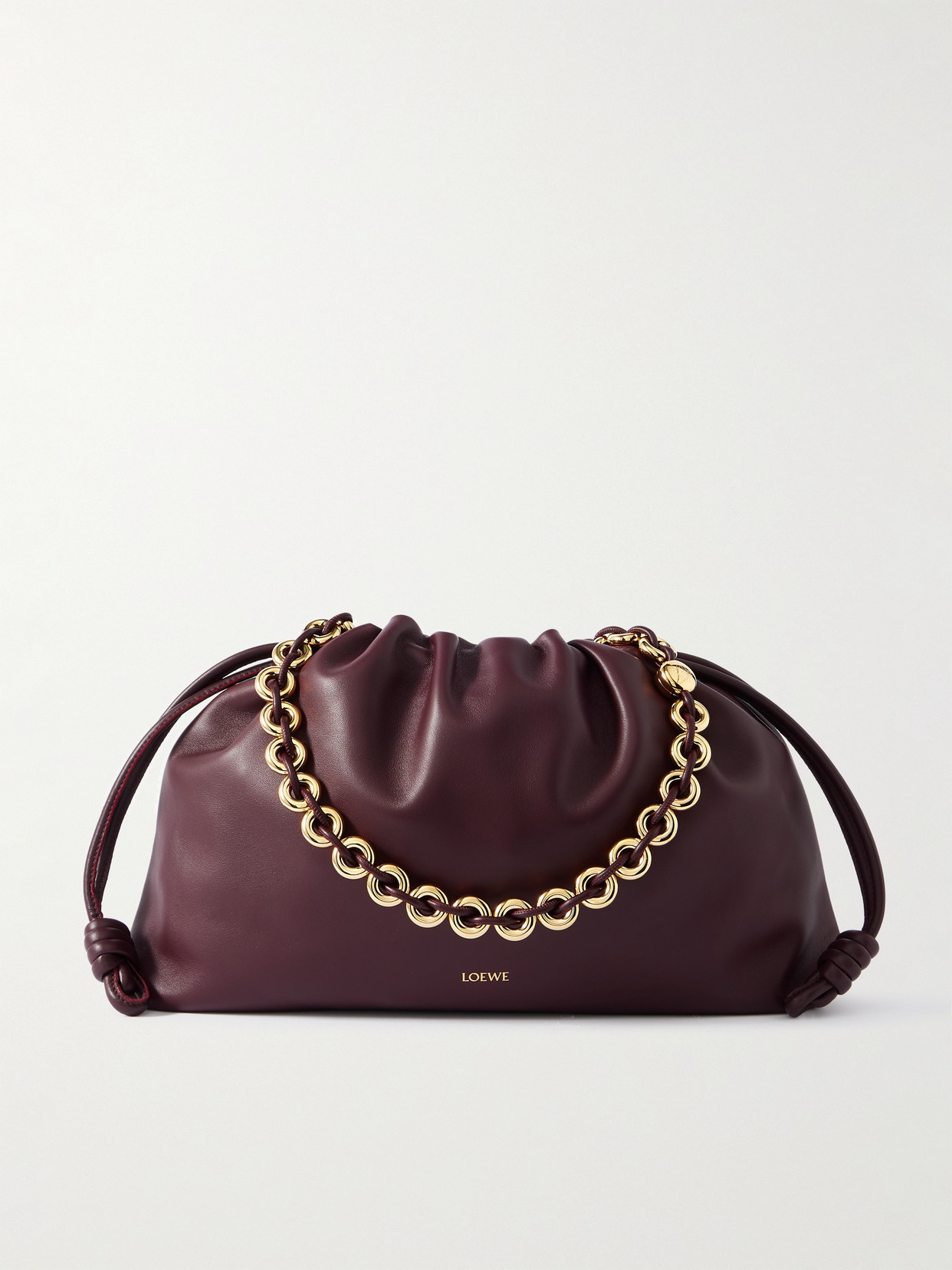 Loewe Flamenco Large Leather Clutch In Burgundy