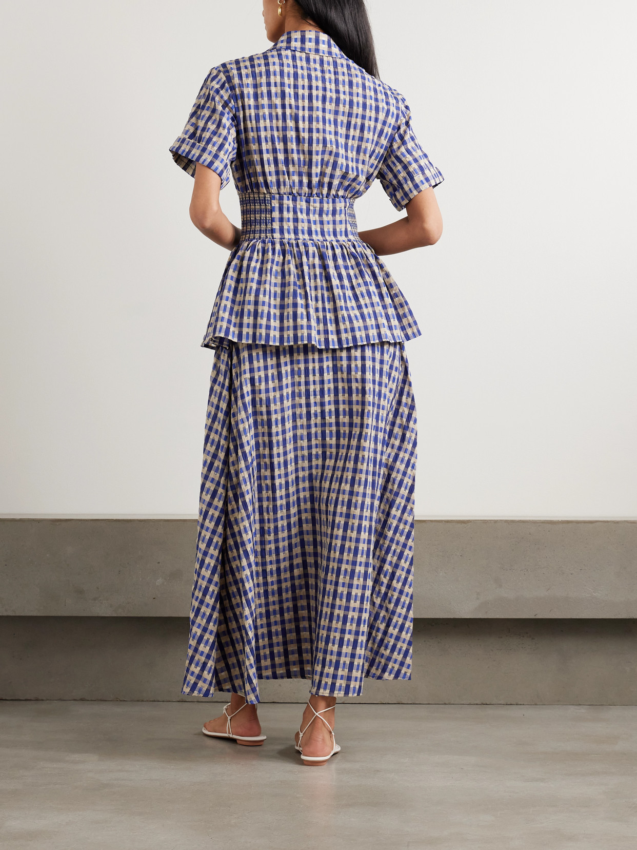 Rosie Assoulin Boogie Woogie Bugle Boy Checked Seersucker Maxi Shirt Dress