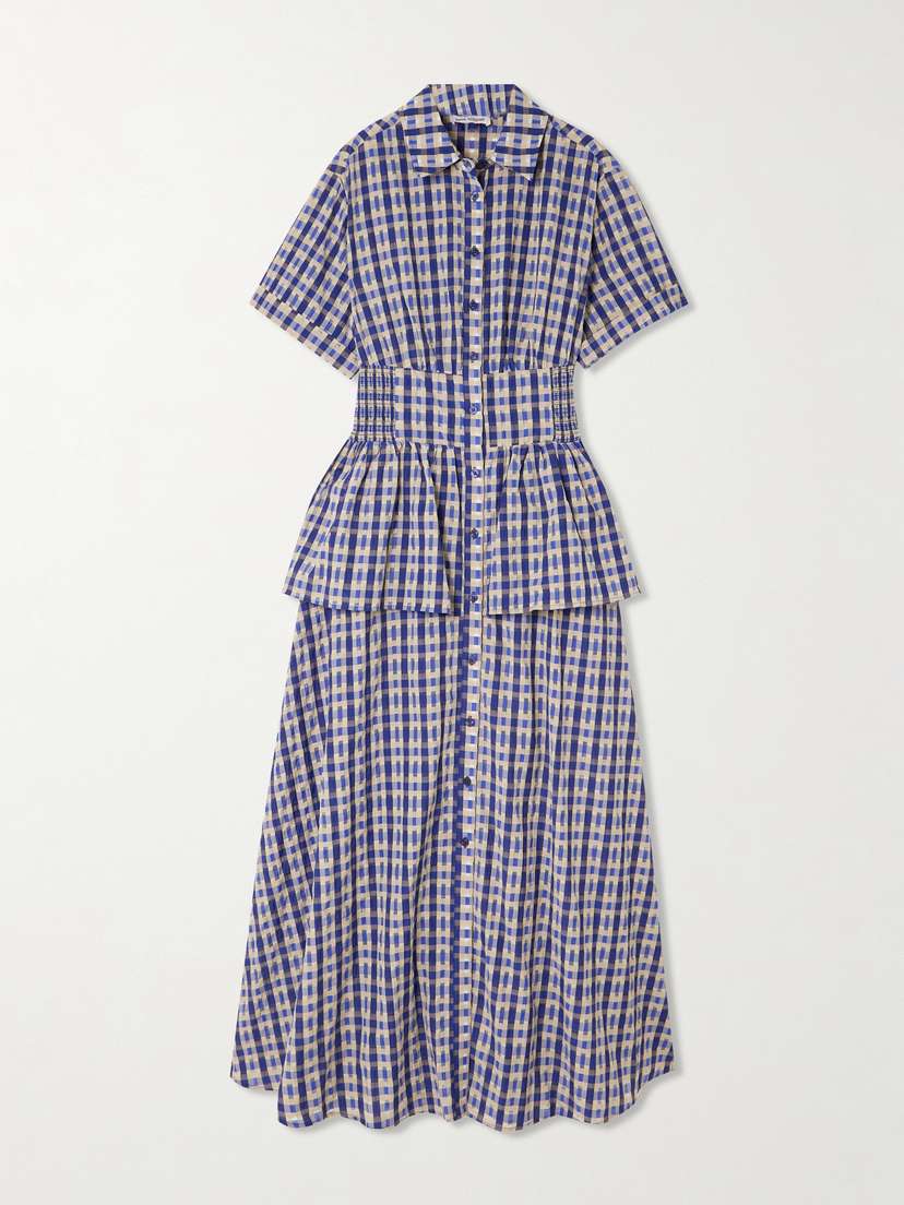Rosie Assoulin Boogie Woogie Bugle Boy Checked Seersucker Maxi Shirt Dress