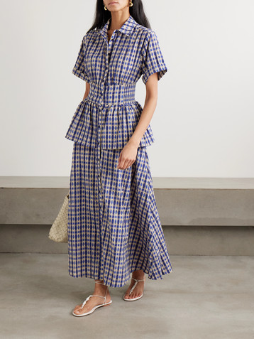 Rosie Assoulin Boogie Woogie Bugle Boy checked seersucker maxi shirt dress