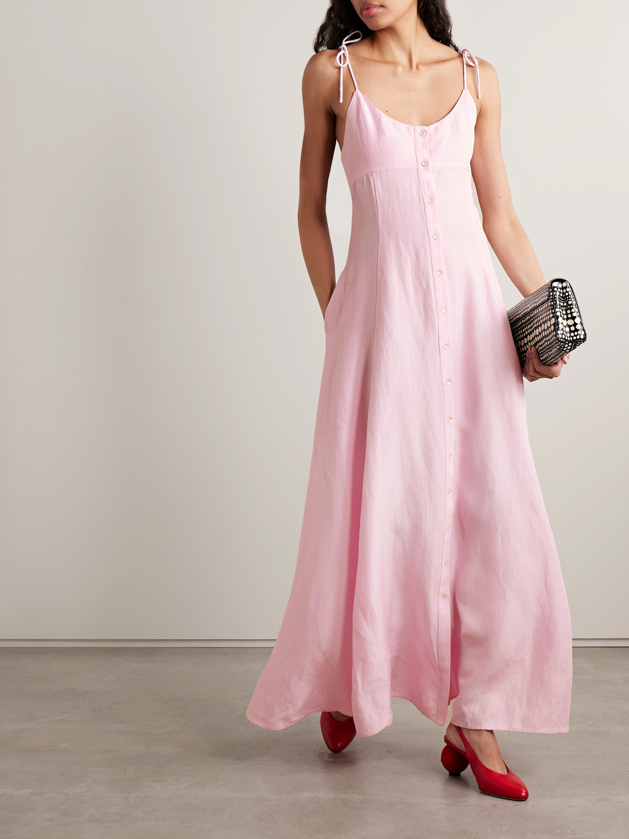 Rosie Assoulin High Garden Sleeveless Button-front Maxi Dress In Pink