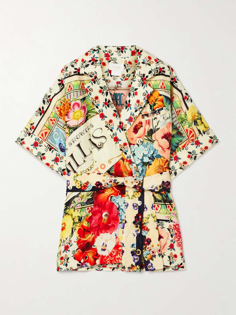 Camilla Double-breasted Belted Printed Linen And Silk-blend Jacket