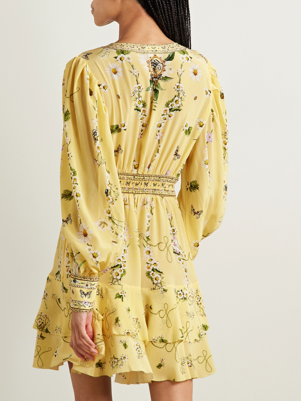 CAMILLA CRYSTAL-EMBELLISHED PRINTED SILK CREPE DE CHINE MINI DRESS