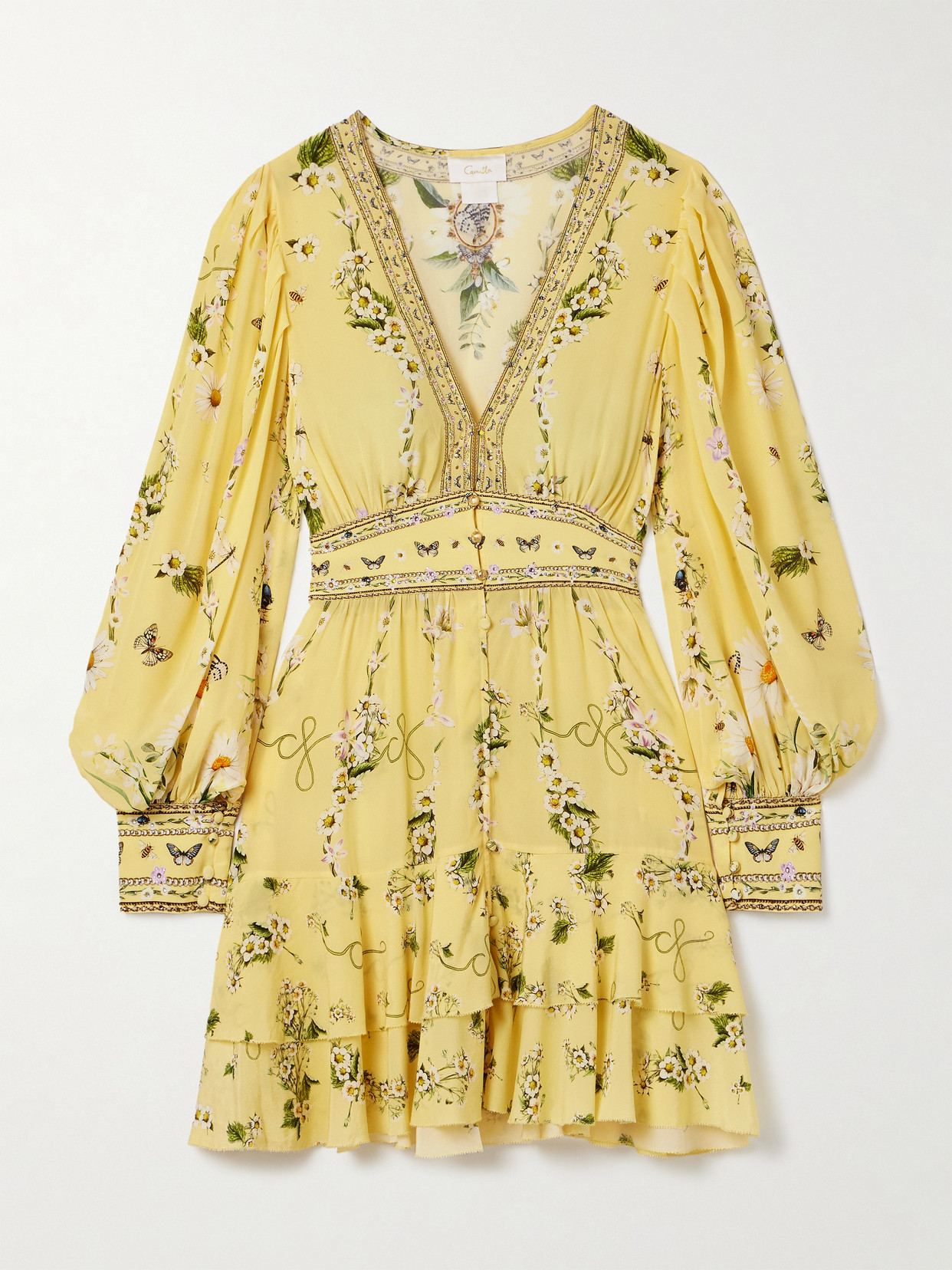 Camilla Crystal-embellished Printed Silk Crepe De Chine Mini Dress In Neutral