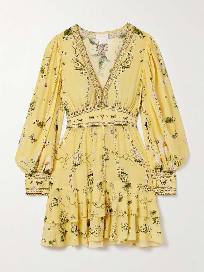 Camilla Crystal-embellished Printed Silk Crepe De Chine Mini Dress