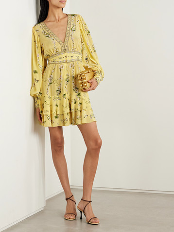 Camilla Crystal-embellished printed silk crepe de chine mini dress