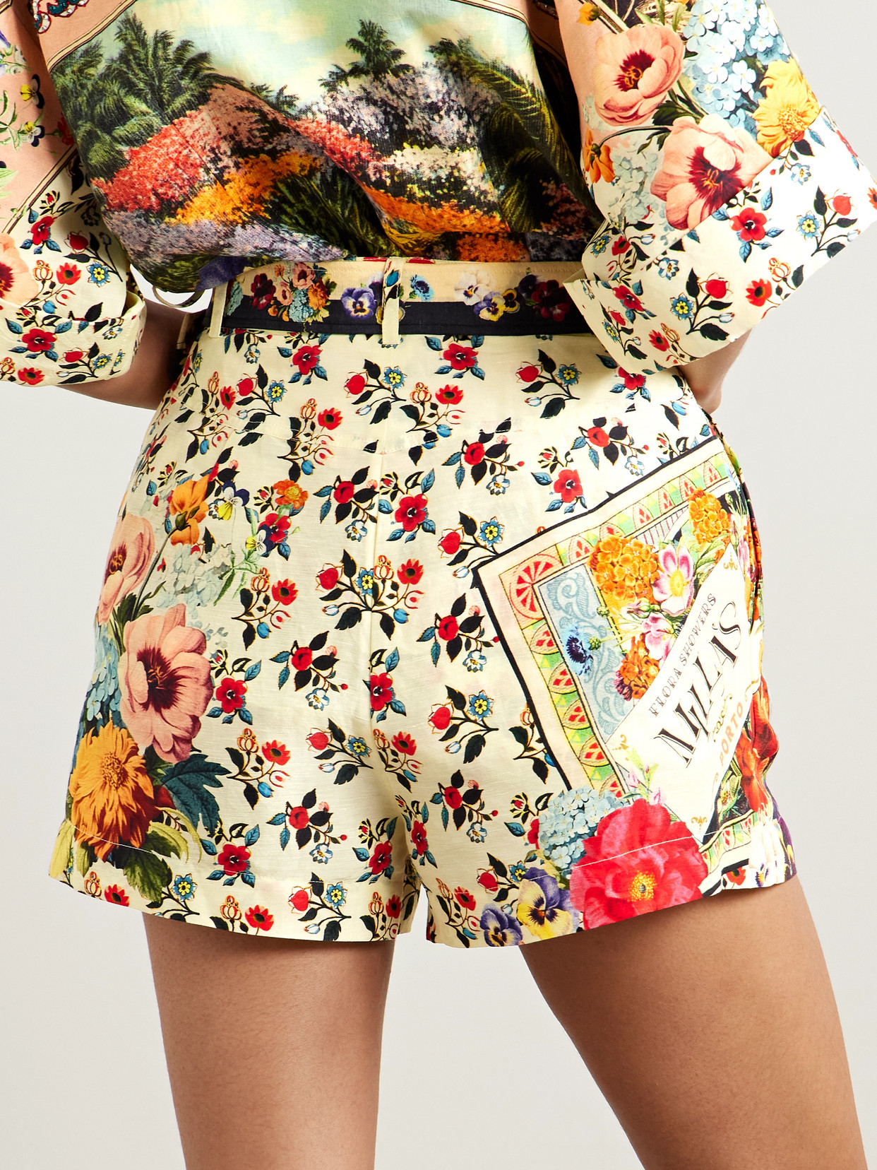 Camilla Belted Printed Linen And Silk-blend Shorts In Neutral
