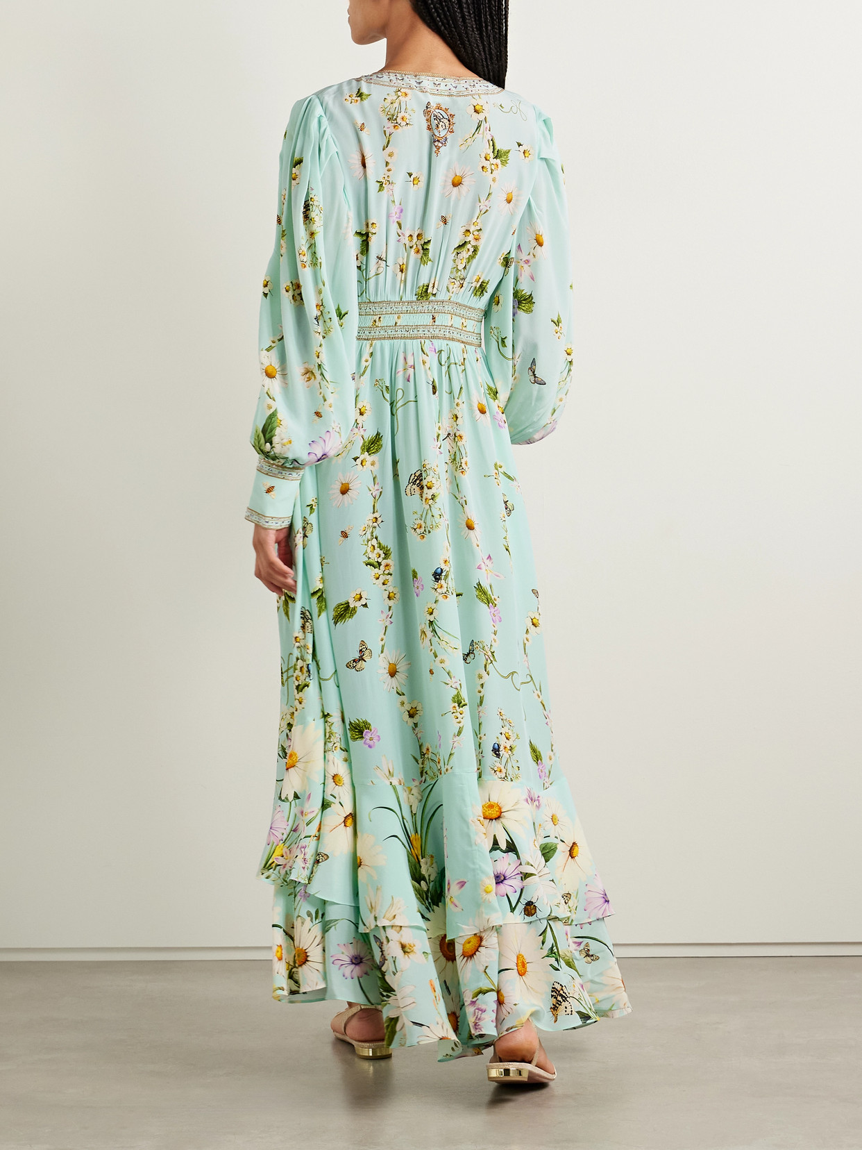 CAMILLA CRYSTAL-EMBELLISHED PRINTED SILK CREPE DE CHINE MAXI DRESS