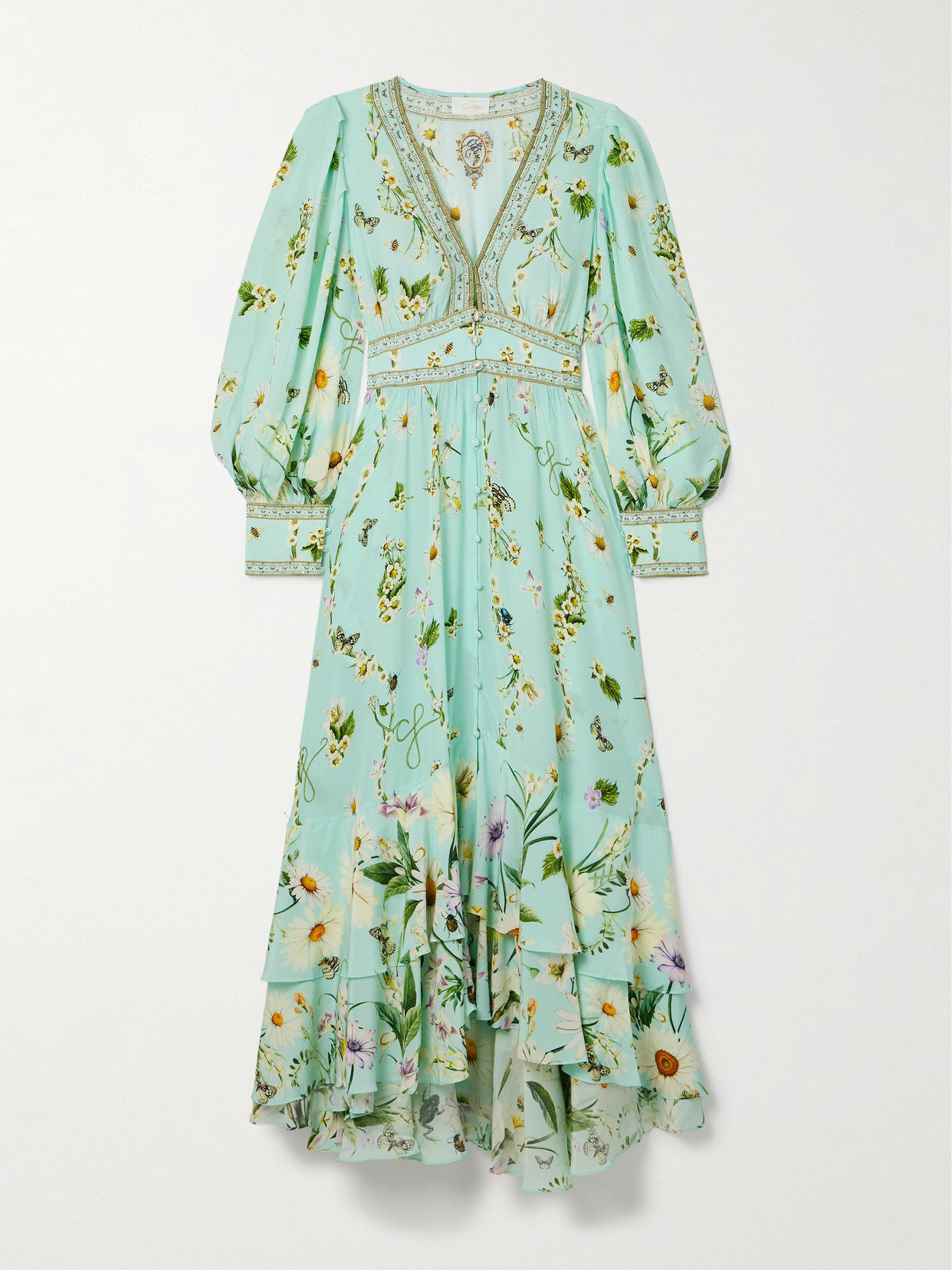 CAMILLA CRYSTAL-EMBELLISHED PRINTED SILK CREPE DE CHINE MAXI DRESS