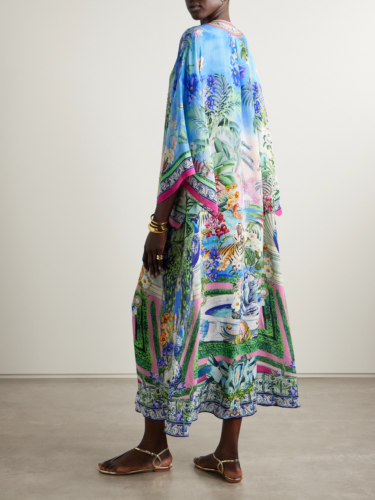 Camilla Crystal-embellished Printed Silk-crepe Kaftan In Multi