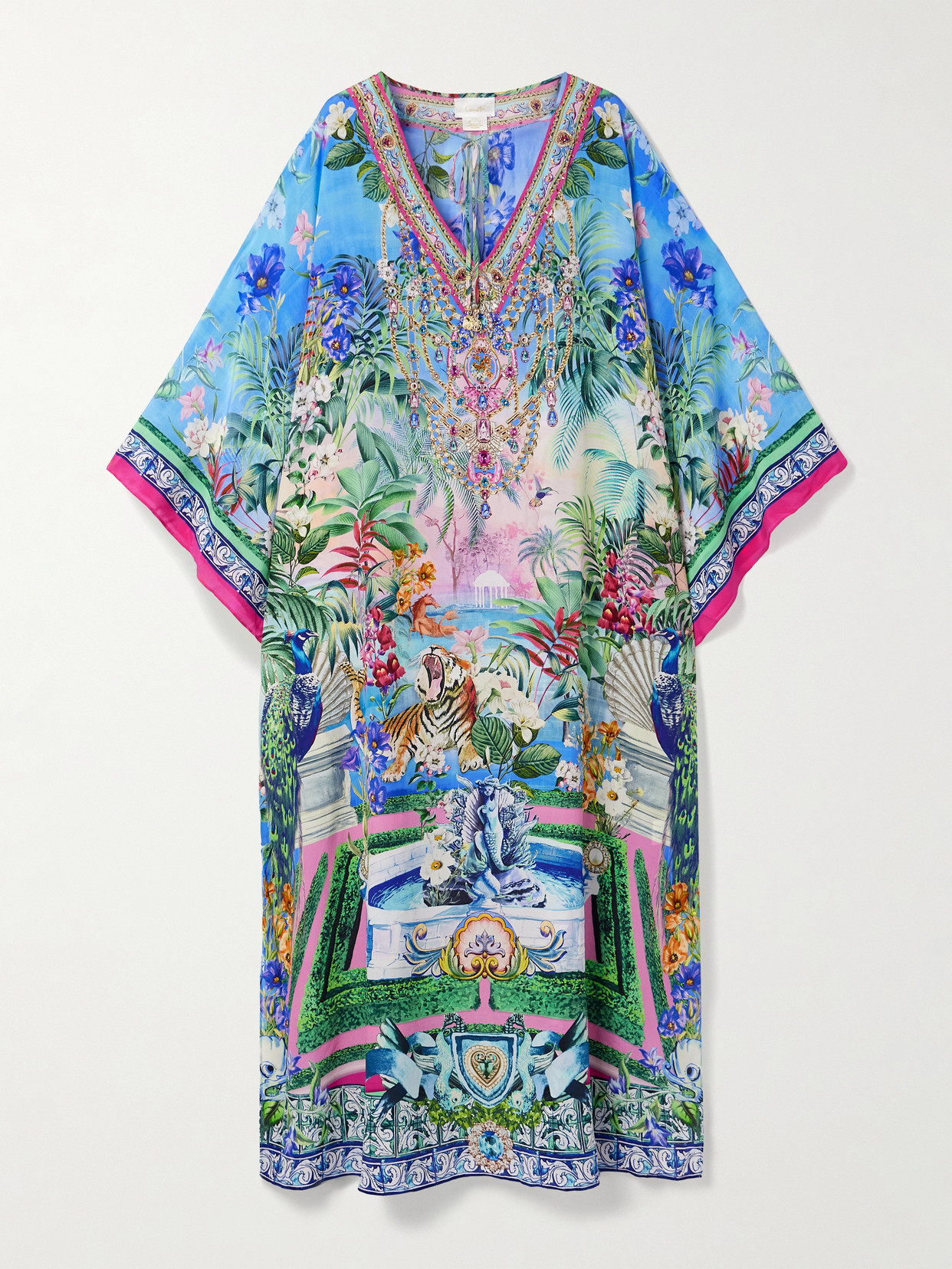 Camilla Crystal-embellished Printed Silk-crepe Kaftan In Multi