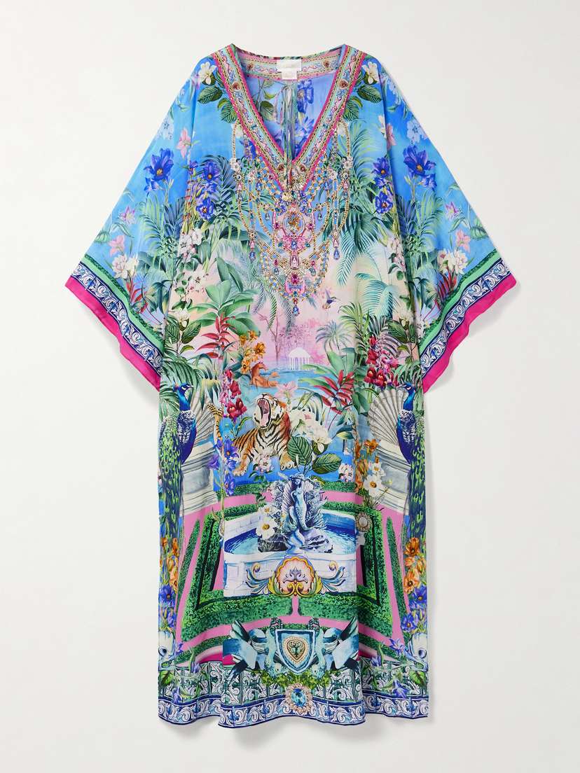 Camilla Crystal-embellished Printed Silk-crepe Kaftan