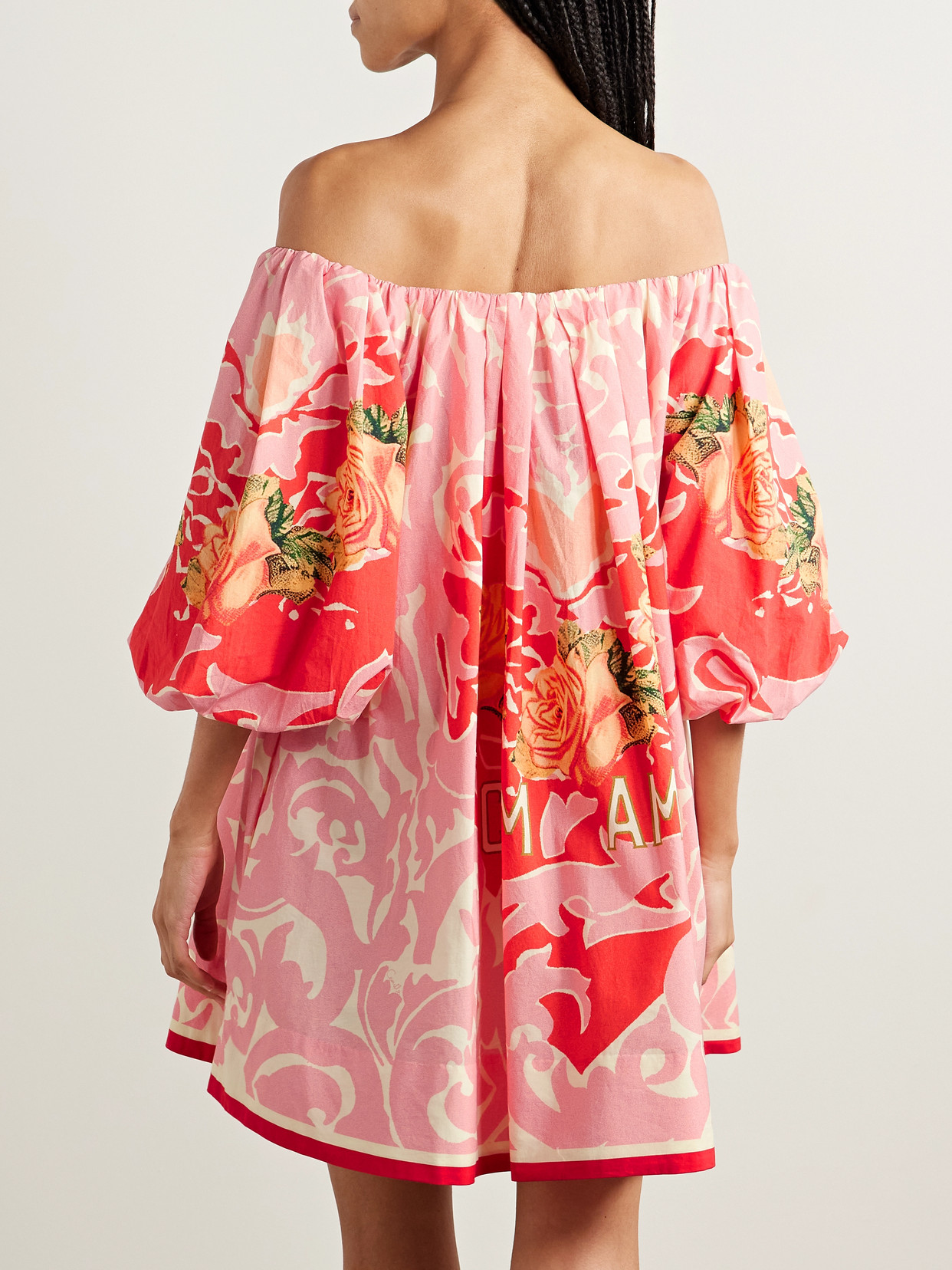 Camilla Off-the-shoulder Crystal-embellished Printed Organic Cotton-poplin Mini Dress In Pink
