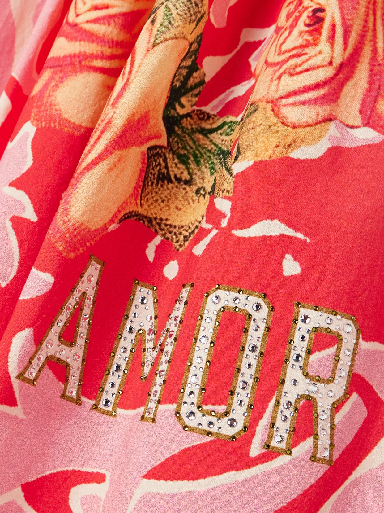 Camilla Off-the-shoulder Crystal-embellished Printed Organic Cotton-poplin Mini Dress In Pink