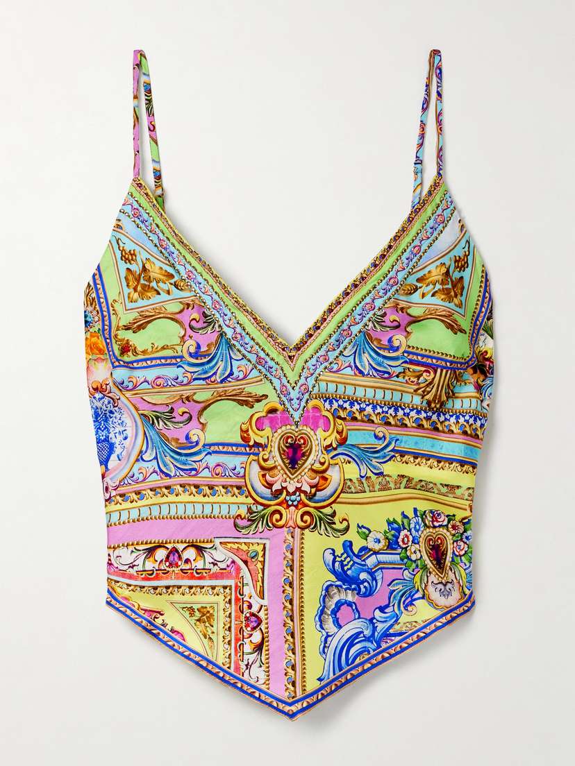 Camilla Crystal-embellished Printed Silk-twill Camisole