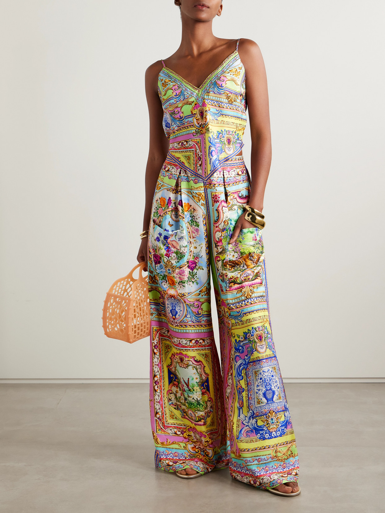 Camilla Crystal-embellished Printed Silk-twill Camisole