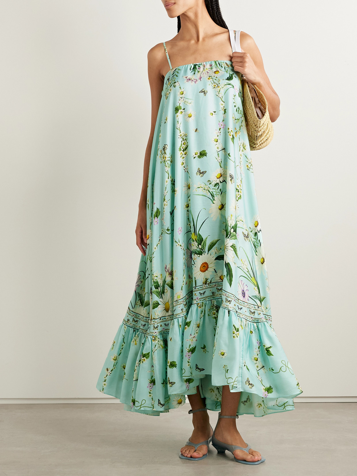 Camilla Strapless Floral-print Silk-twill Maxi Dress In Green