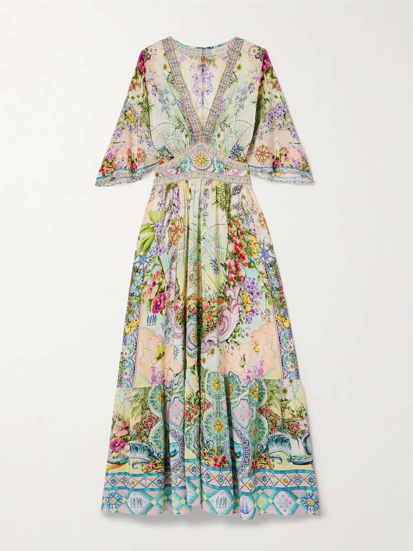 Camilla Just Coasting Crystal-embellished Printed Silk Crepe De Chine Maxi Dress