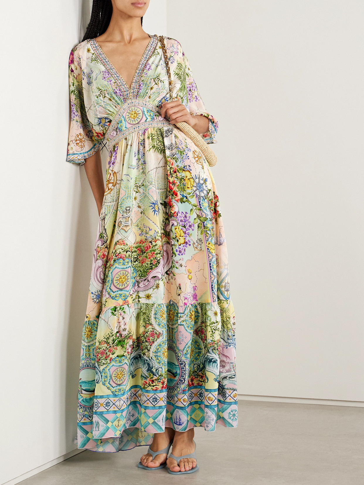 Camilla Just Coasting Crystal-embellished Printed Silk Crepe De Chine Maxi Dress In Multi