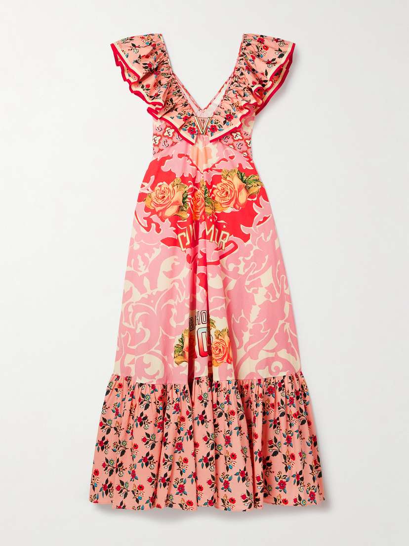 Camilla Belted Embellished Ruffled Printed Organic Cotton-poplin Maxi Dress
