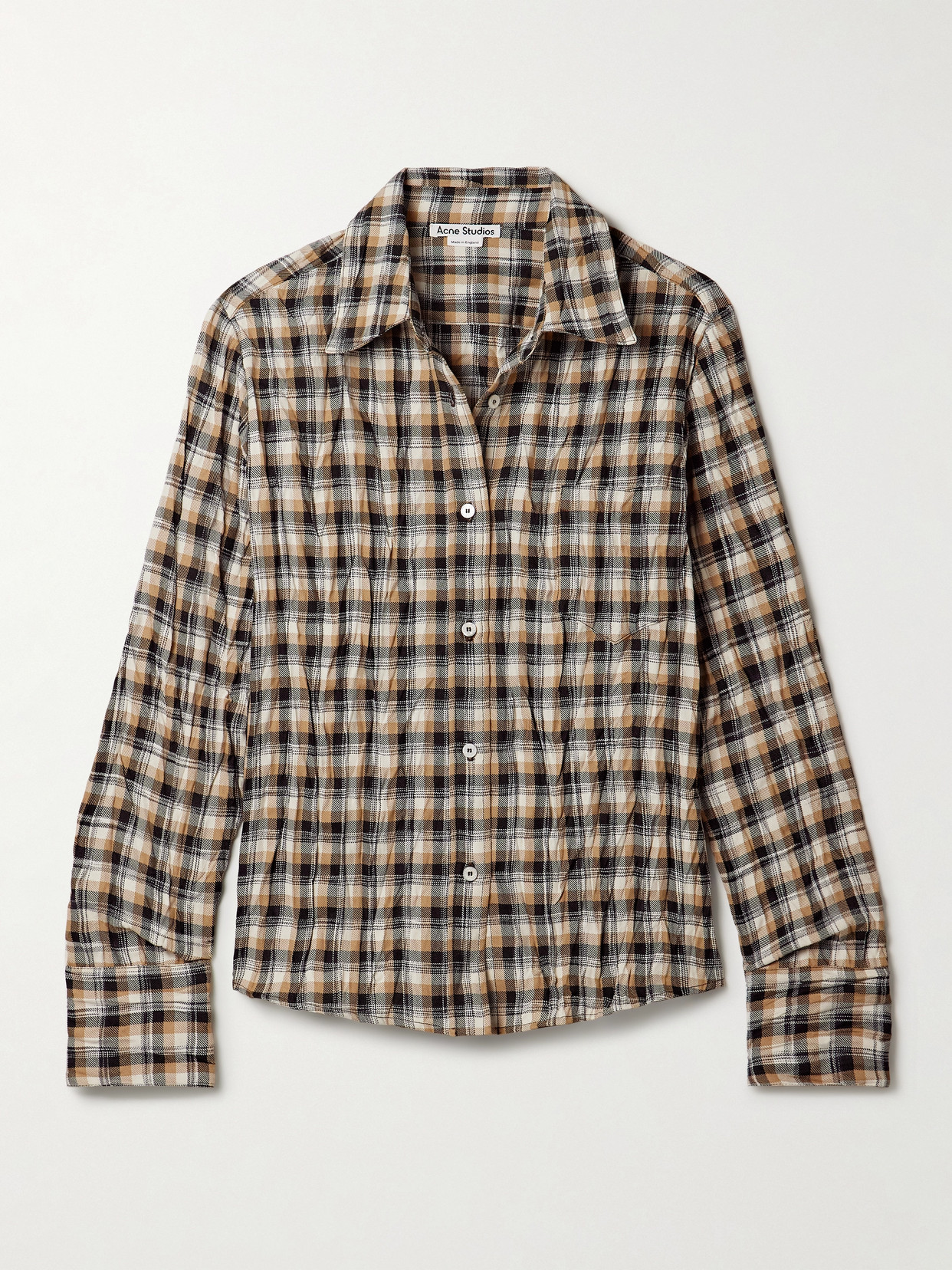 Acne Studios Checked Crinkled-twill Shirt In Brown