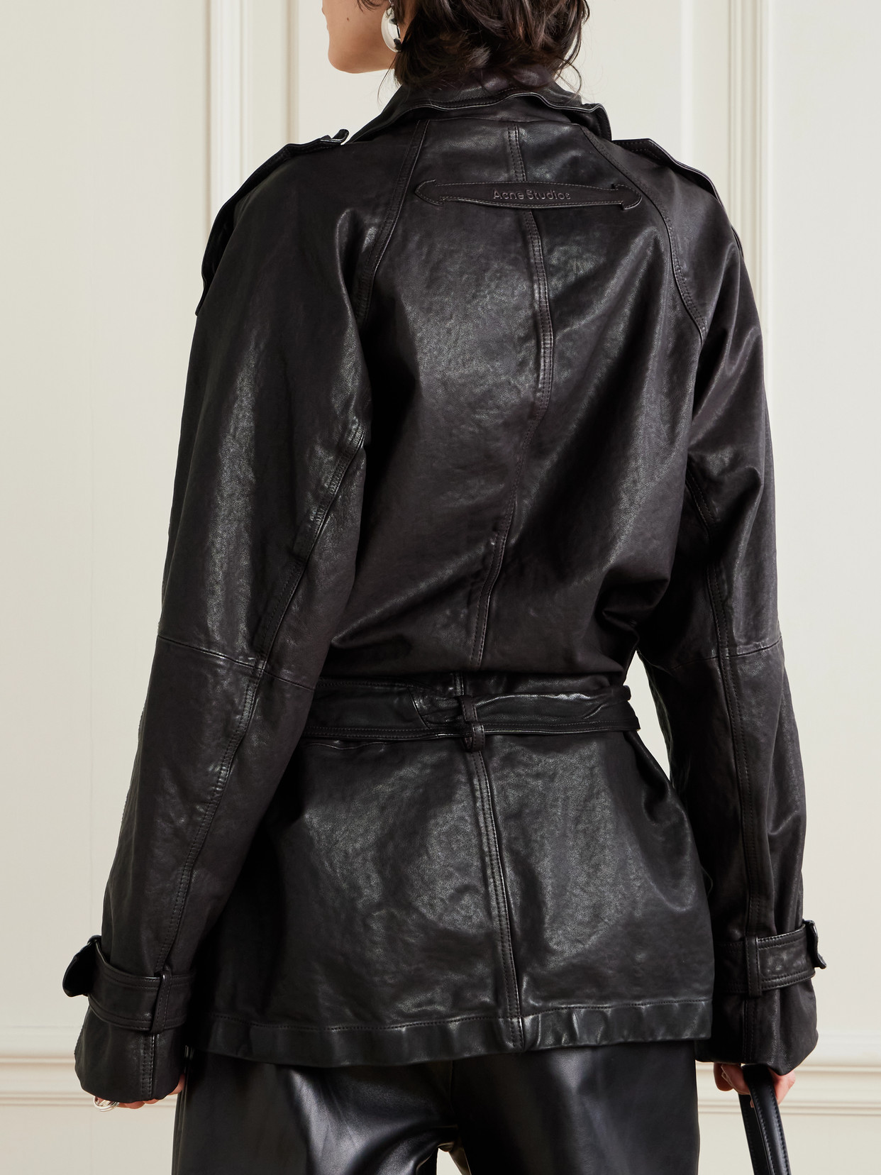 Acne Studios Double-breasted Belted Leather Jacket In Black
