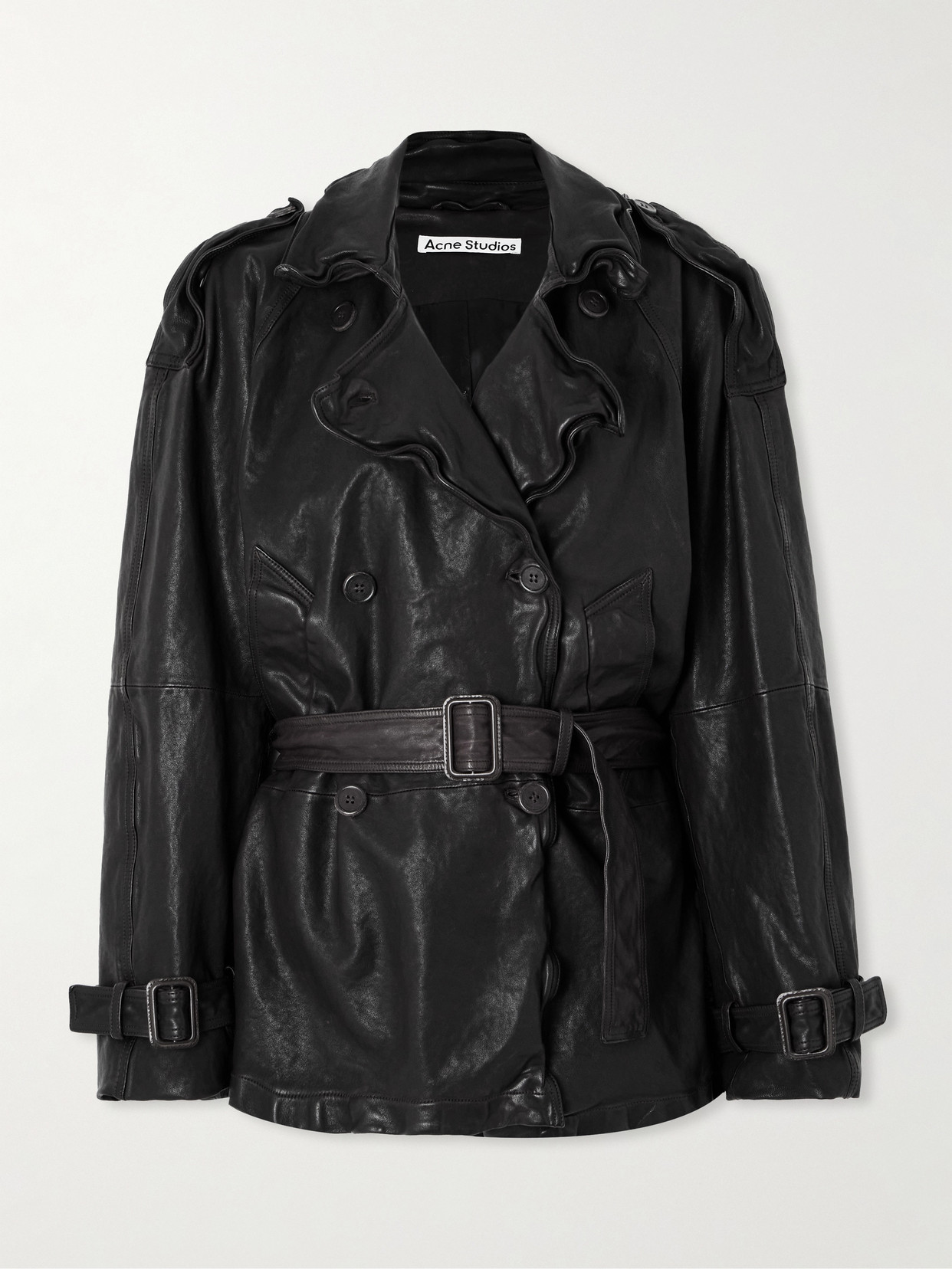 Acne Studios Double-breasted Belted Leather Jacket In Black