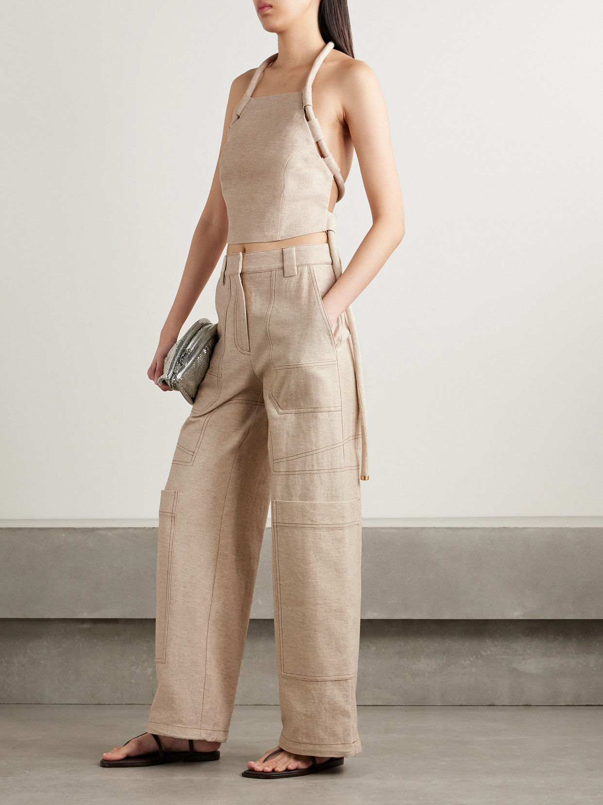 Cult Gaia Wynn Cotton And Linen-blend Wide-leg Cargo Pants In Neutrals